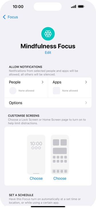 Press People and follow the instructions on the screen to select which contacts you would like to receive calls and notifications from when the selected focus mode is active.