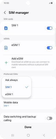 Press the required setting.