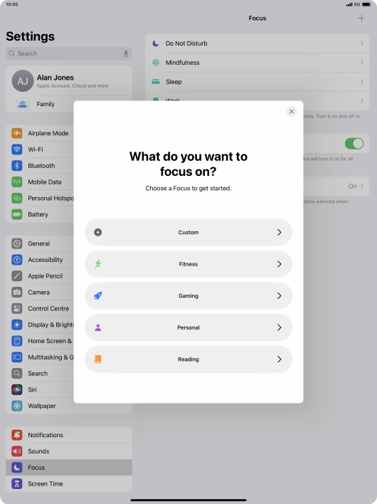 Press the required focus mode and follow the instructions on the screen to add the selected focus mode.