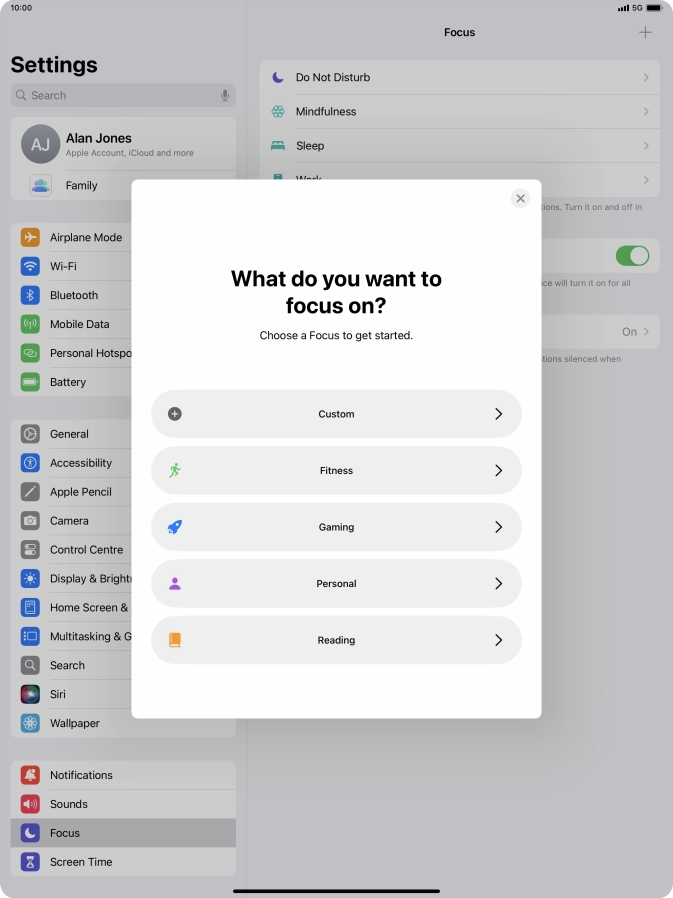 Press the required focus mode and follow the instructions on the screen to add the selected focus mode.