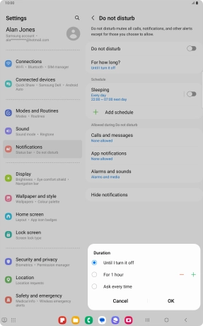 Press the required setting.