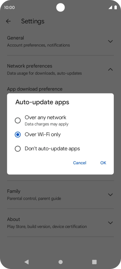 To turn on automatic update of apps using mobile network, press Over any network. To turn on automatic update of apps using mobile network, press Over any network.