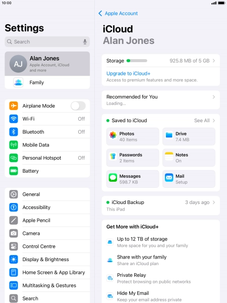 Press iCloud Backup.