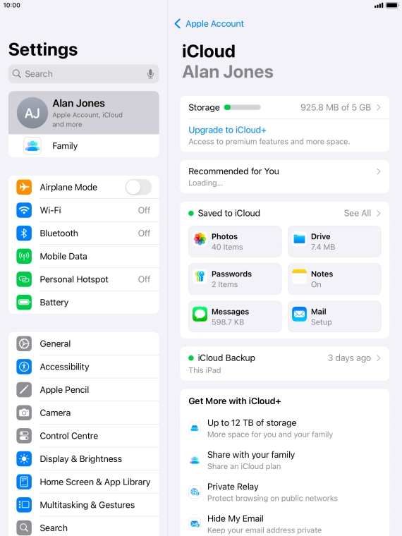 Press iCloud Backup.