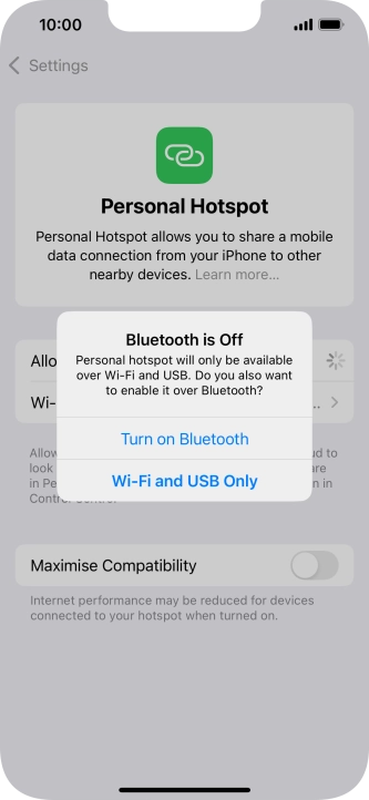 If Wi-Fi is turned on, press Wi-Fi and USB Only.