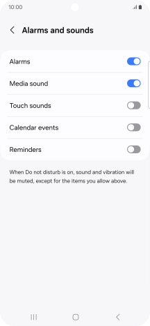 Press the required settings to turn sound and vibration for the selected functions on or off.