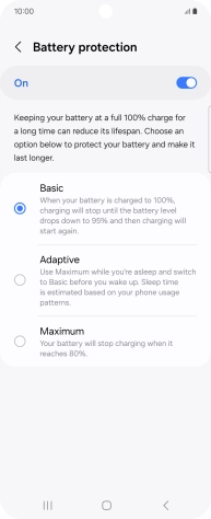 Press the required setting.