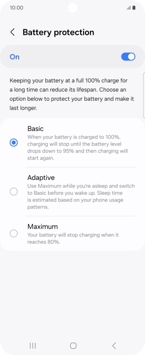Press the required setting.