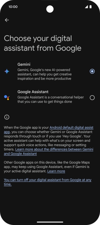 Press the required voice control assistant.