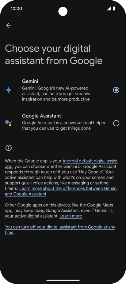 Press the required voice control assistant.