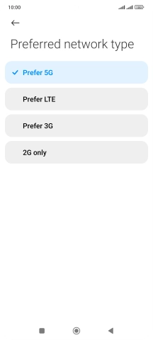 Press the required network mode.