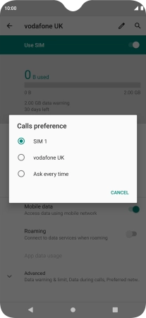 Press the required setting.