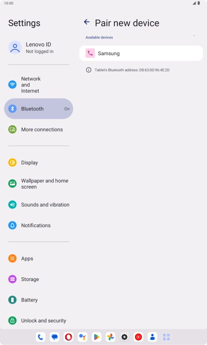 Press the required Bluetooth device and follow the instructions on the screen to pair the device with your tablet.