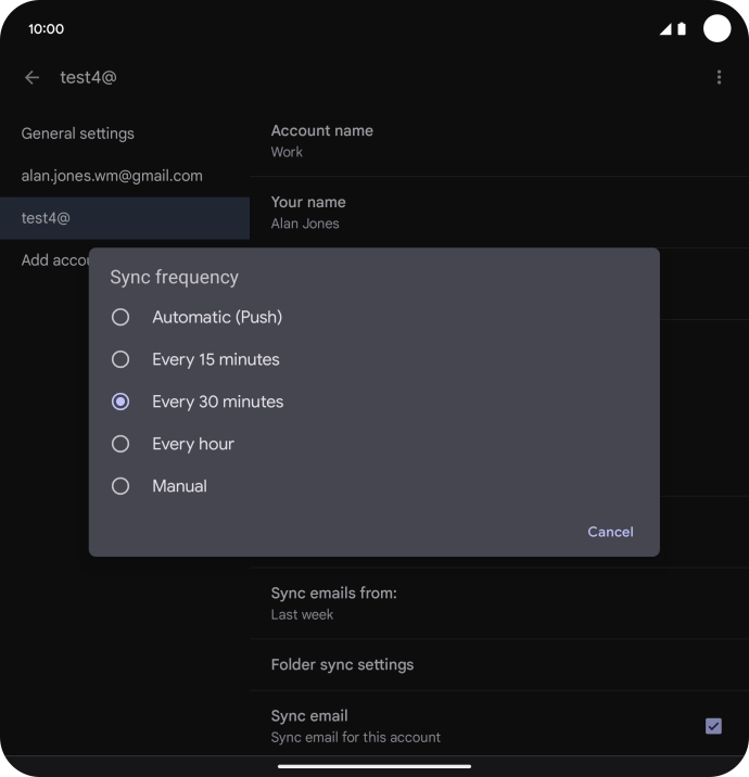 Press the required setting.