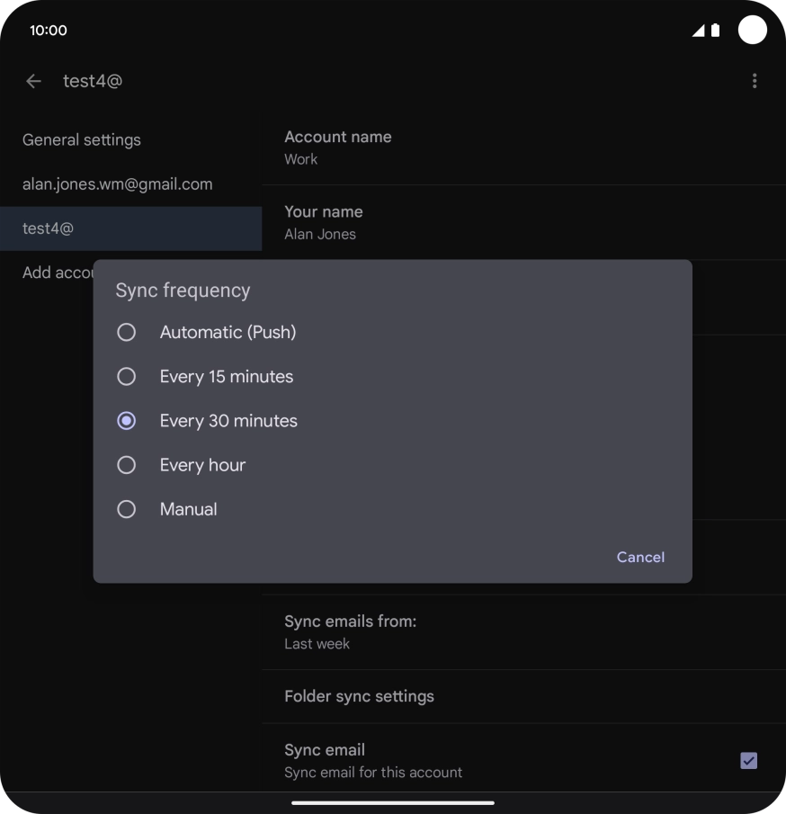 Press the required setting.