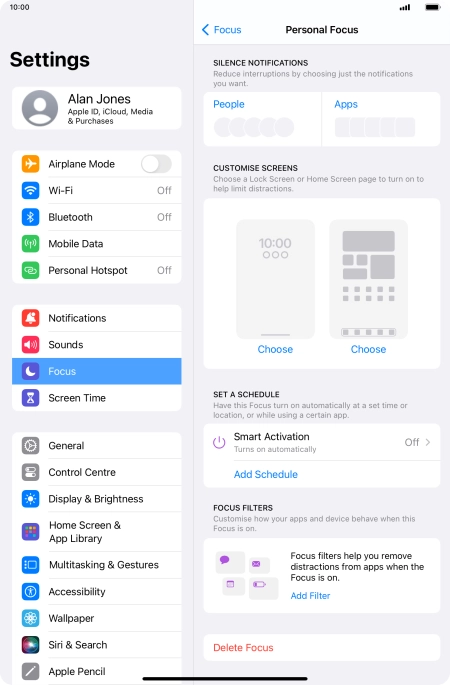Press People and follow the instructions on the screen to select which contacts you would like to receive calls and notifications from when the selected focus mode is active.