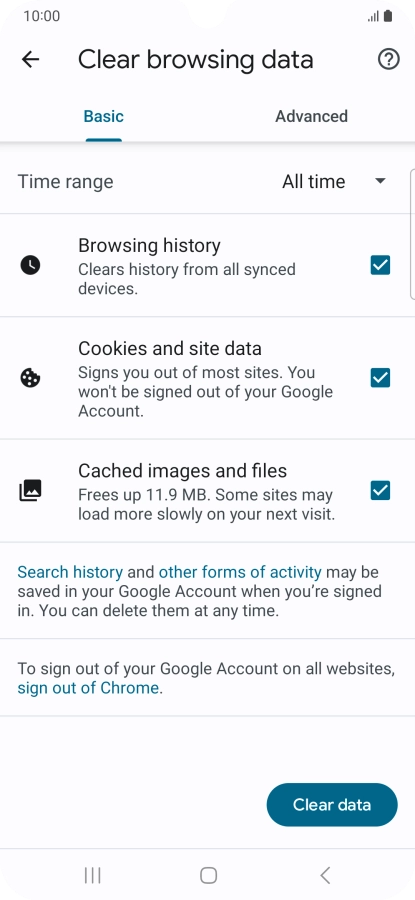 Press the fields next to the required data types.