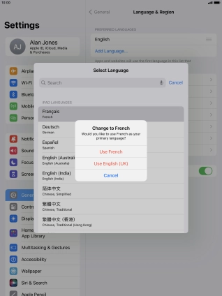 To select the new language as the default tablet language, press Use ‹language›.