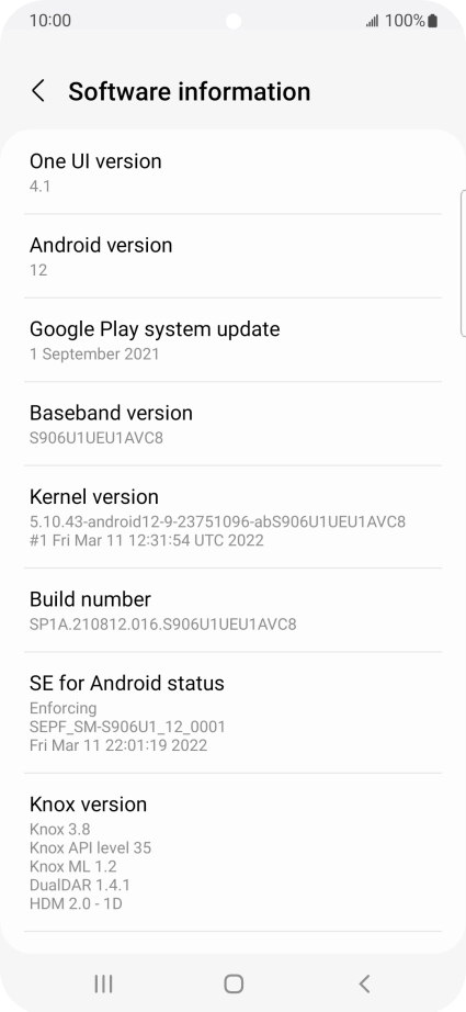 Your phone's software version is displayed below Android version.