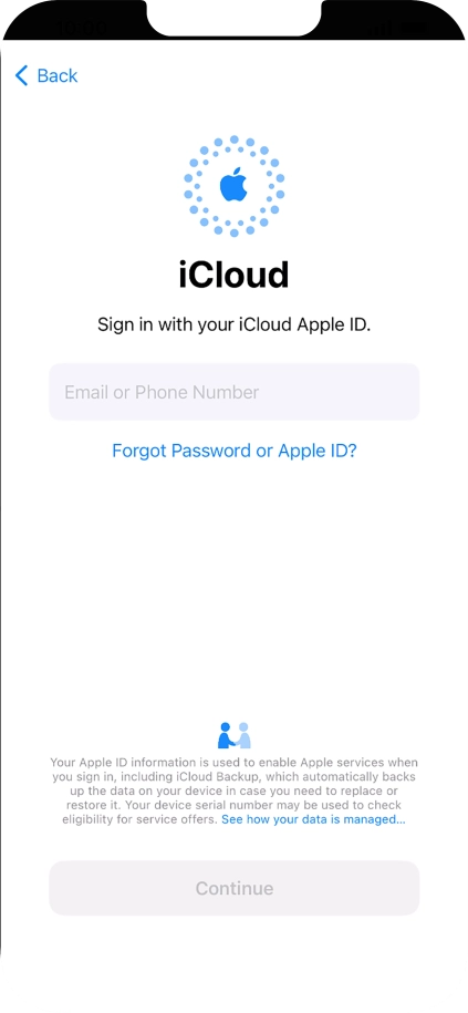Press Email or Phone Number and key in the username for your Apple ID.