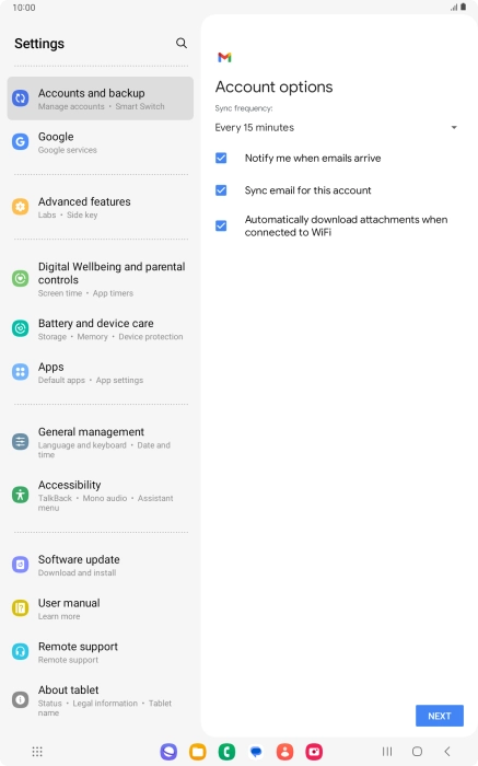 If this screen is displayed, you email account has been recognised and set up automatically. Follow the instructions on the screen to key in more information and finish setting up your tablet. If this screen is displayed, you email account has been recognised and set up automatically. Follow the instructions on the screen to key in more information and finish setting up your tablet.