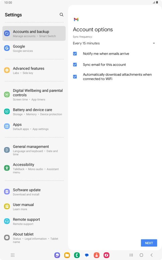 If this screen is displayed, you email account has been recognised and set up automatically. Follow the instructions on the screen to key in more information and finish setting up your tablet. If this screen is displayed, you email account has been recognised and set up automatically. Follow the instructions on the screen to key in more information and finish setting up your tablet.