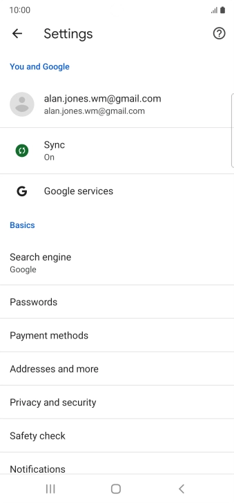 Press Privacy and security.