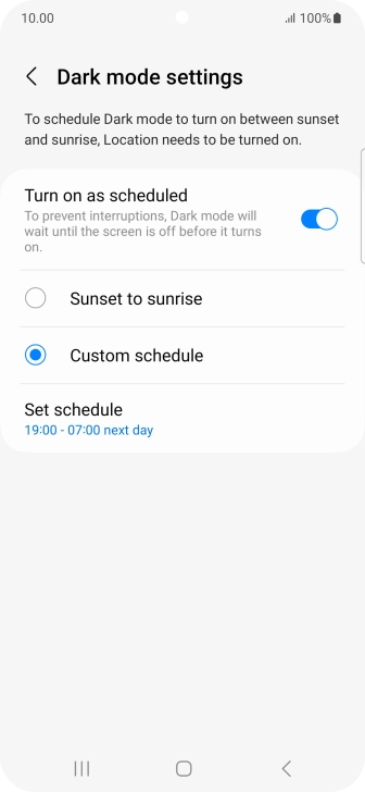Press the required setting.