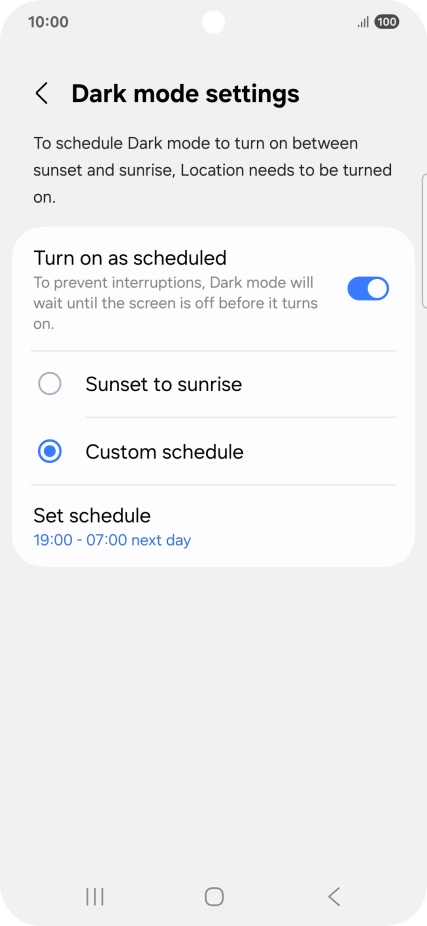Press the required setting.