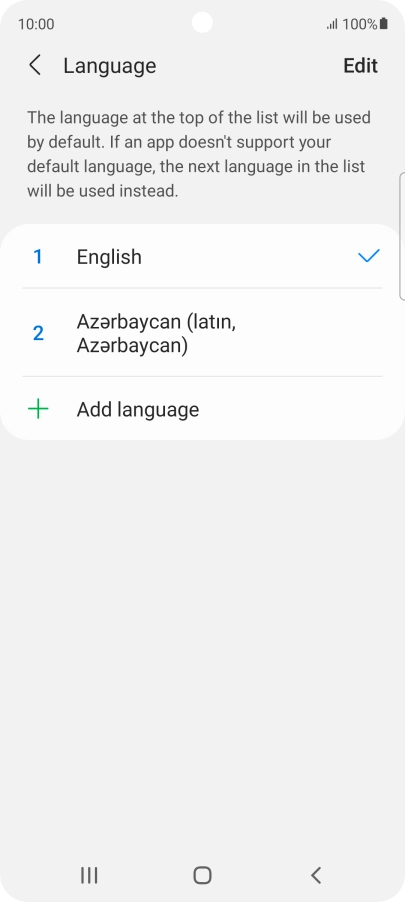 To subsequently select another language as the default language, press the required language. To subsequently select another language as the default language, press the required language.