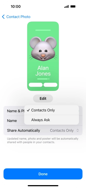 Press the required setting.