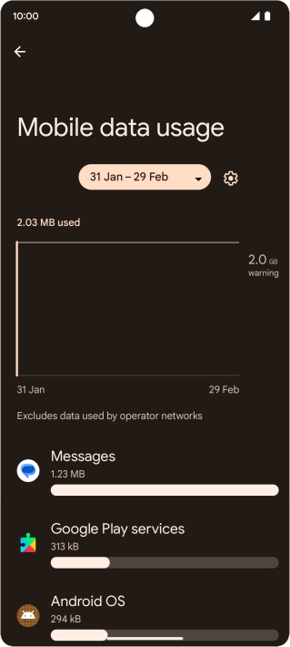 The data usage for each application is displayed below the name of the application.
