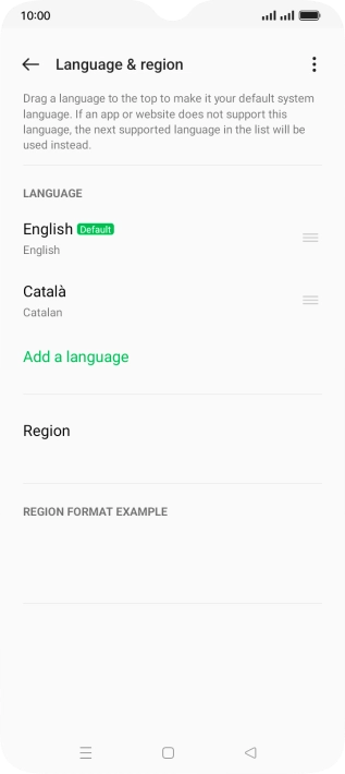 To subsequently select another language as the default language, press the move icon next to the required language and drag it to the top of the list.