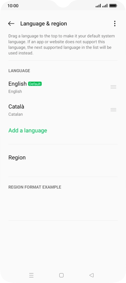 To subsequently select another language as the default language, press the move icon next to the required language and drag it to the top of the list.