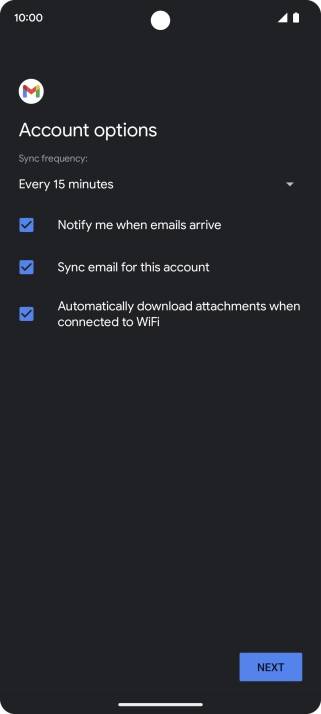 If this screen is displayed, you email account has been recognised and set up automatically. Follow the instructions on the screen to key in more information and finish setting up your phone.