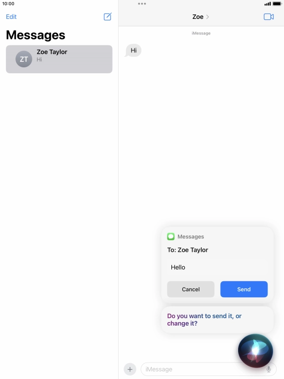 If an application is open on your tablet, such as a Mail or Messages, you can also use the functions available here, e.g.: REPLY [text].