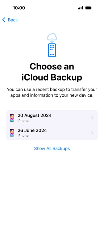 Press the required backup and your phone restores the content of the selected backup. Subsequently, follow the instructions on the screen to set up your phone and prepare it for use.