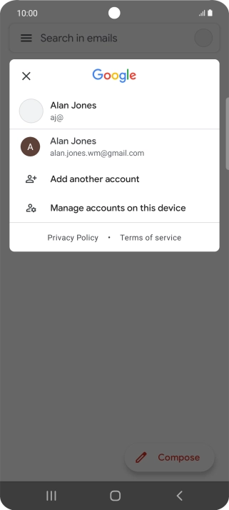 Press the required email account. Press the required email account.