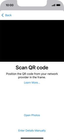 Place the QR code you've received inside the phone camera frame to scan the code. If you’ve deleted your eSIM, you can re-add it using your existing QR code. If you’re having problems, see our FAQ.