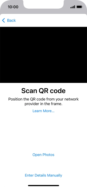 Place the QR code you've received inside the phone camera frame to scan the code. If you’ve deleted your eSIM, you can re-add it using your existing QR code. If you’re having problems, see our FAQ.