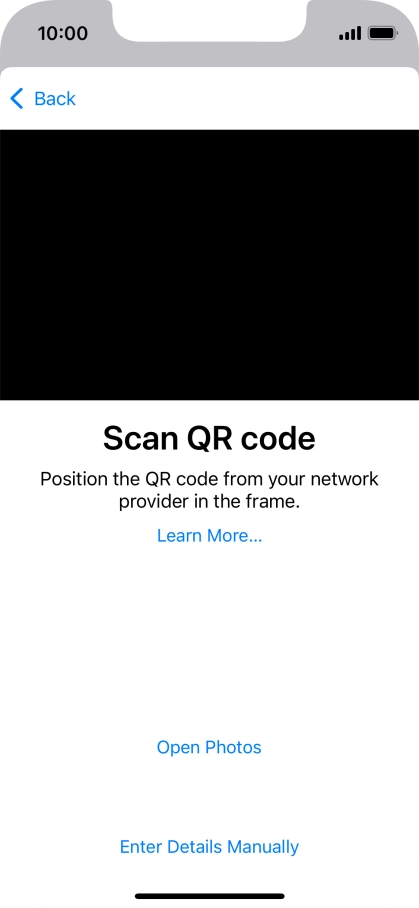 Place the QR code you've received inside the phone camera frame to scan the code. If you’ve deleted your eSIM, you can re-add it using your existing QR code. If you’re having problems, see our FAQ.