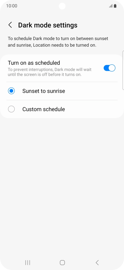 Press the required setting.