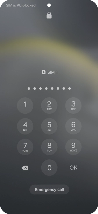 Key in the PUK and press OK.