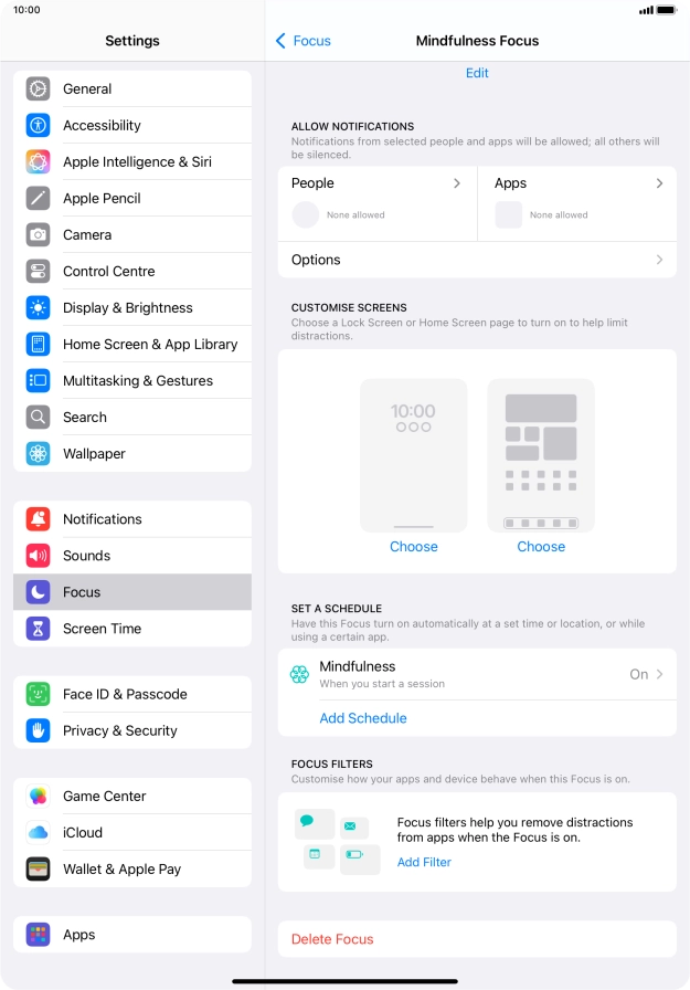 Press People and follow the instructions on the screen to select which contacts you would like to receive calls and notifications from when the selected focus mode is active.