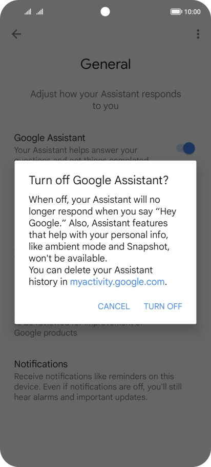 If you turn off the function, press TURN OFF.