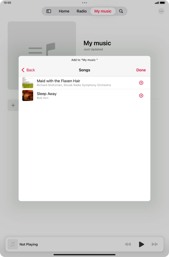 Go to the required category and press the add icon next to the required audio file.