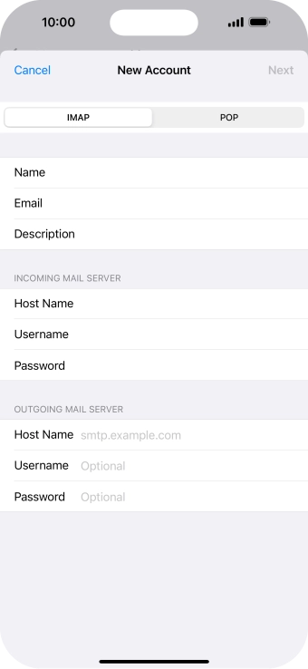 Press Host Name and key in the name of your email provider's outgoing server.