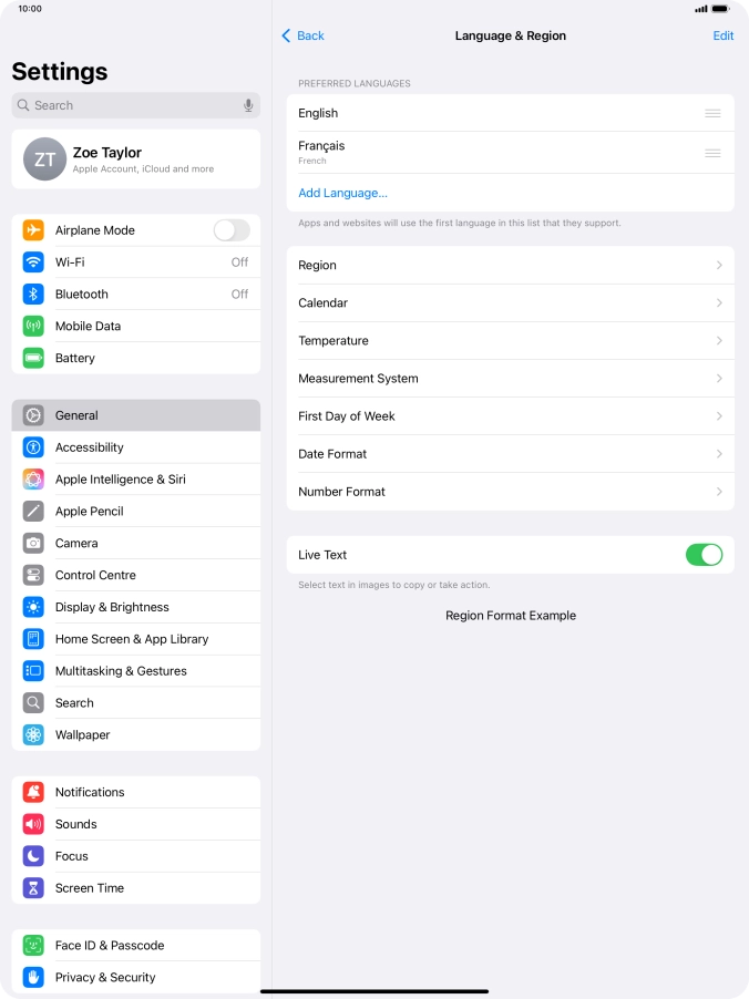 To subsequently select another language as the default language, press the move icon next to the required language and drag it to the top of the list.