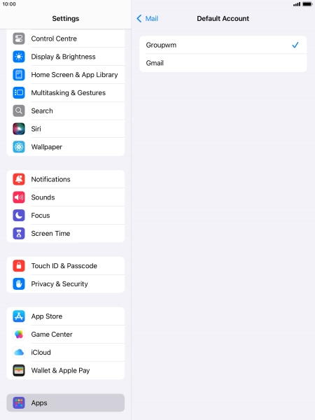 Press the required email account to select the email account as your default account.