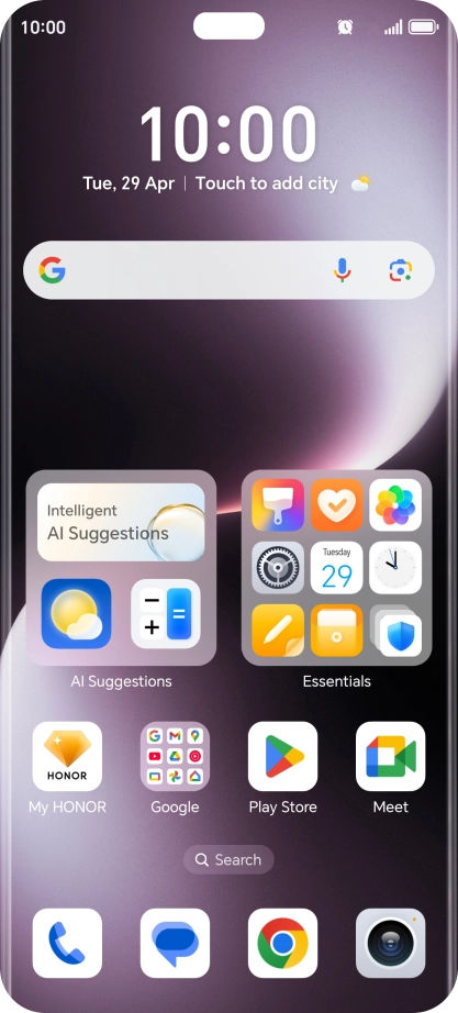 The alarm icon shows that the alarm is set.